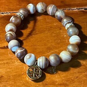 Rustic Cuff Natural Stone Agate Stretch Beaded Logo Bracelet